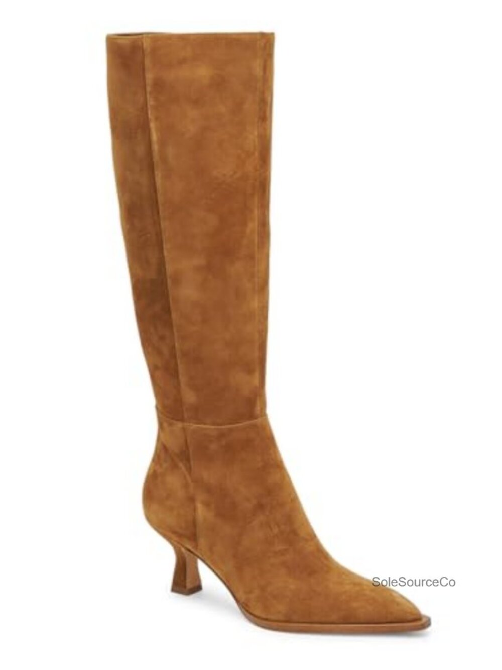 Kitten Low Heel Pointed Toe Knee High Boots Faux Suede Side Zip Winter Dress
